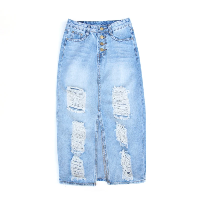 Spring Summer Autumn women long denim skirt plus size maxi skirts vintage jeans Hem Split pencil skirts DF419