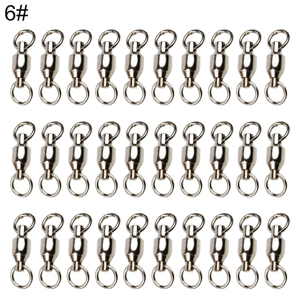 30Pcs Stainless Steel Fishing Swivels Ball Bearing Rolling Rings Hook Connector