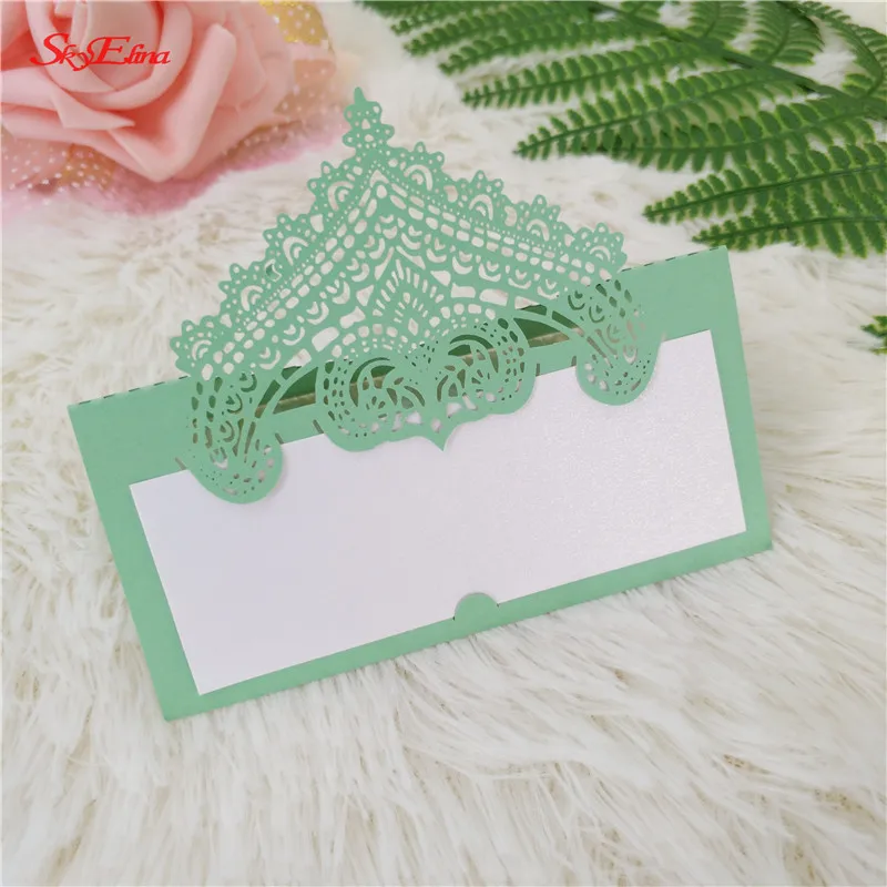 light green 100 шт Горячая лазерная резка, настольный цветочный декупаж, свадебные именные карты для свадебного мероприятия, дня рождения, украшения 5zSH935 - Цвет: light green