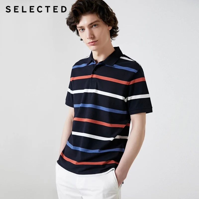 SELECTED Men Summer Striped Turn-down Collar Short-sleeved Poloshirt S|419306501 | Мужская одежда