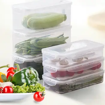 

Rectangle Food Fresh Storage Box Containers Clear Kitchen Fridge Organizer Case With Removable Drain Plate Tray