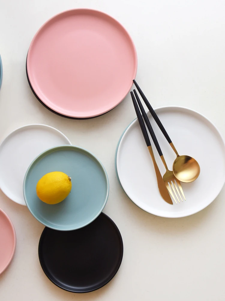 Nordic Ceramic Round Steak Dish Western Plates Scrub Dessert Plate Matte Color Glaze Snack Tray Fruit tray Breakfast Plate