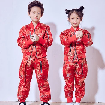 

Children Jazz Hip Hop Chinese Style Kids Jubilant Red Costume Street Clothing CelebratStage Wear Girls Boys Dance Costume BL2762