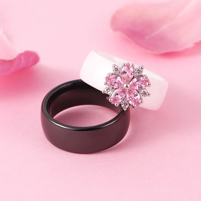 Wedding Rings Silver Rings Silver Ring Female Girls Pink Crystal Geometric Ring Healthy Ceramic Ring Promise Wedding Engagement Rings For Women Best Gifts