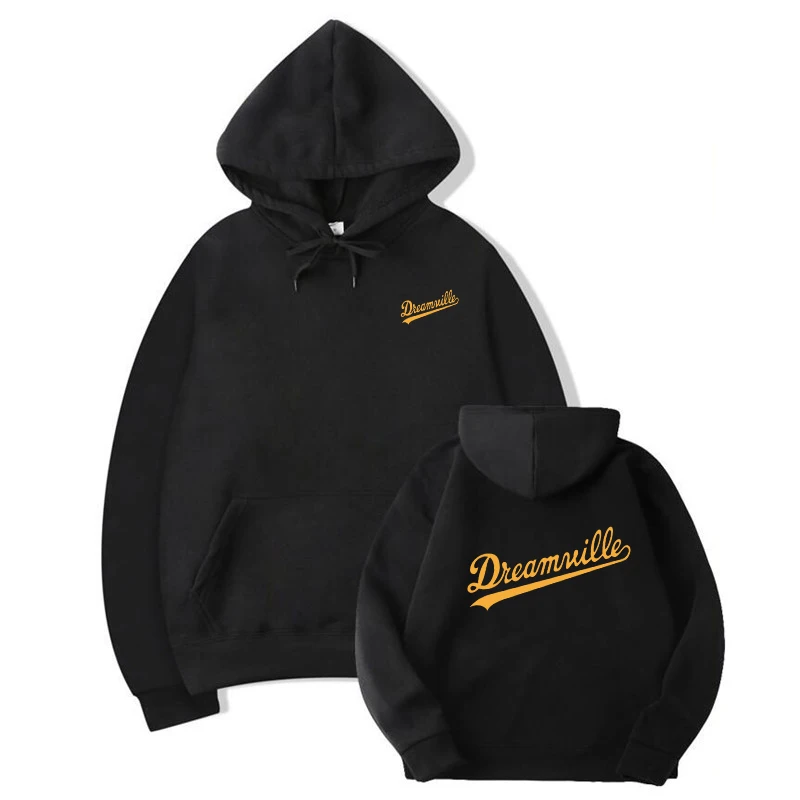 black Толстовки для новосов Homens в стиле хип-хоп DREAMVILLE J Cole Logotipo Com Capuz Carta Presa J Cole Com Capuz Inverno толстовки do Velo Dos - Цвет: black