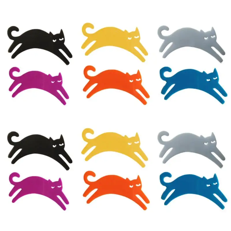 12 шт Силиконовые наклейки для вина в виде кота на присоске, чаша для вина, чаша для питья, амулеты, ярлыки, знак, аксессуары для кухонного бара - Цвет: Random Color
