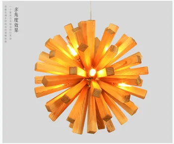 

Modern Simple Fashion Solid Wood Spherical Chandeliers Living Bedroom Hotel Decoration Drop Luminaires Pendant Lamp Kitchen