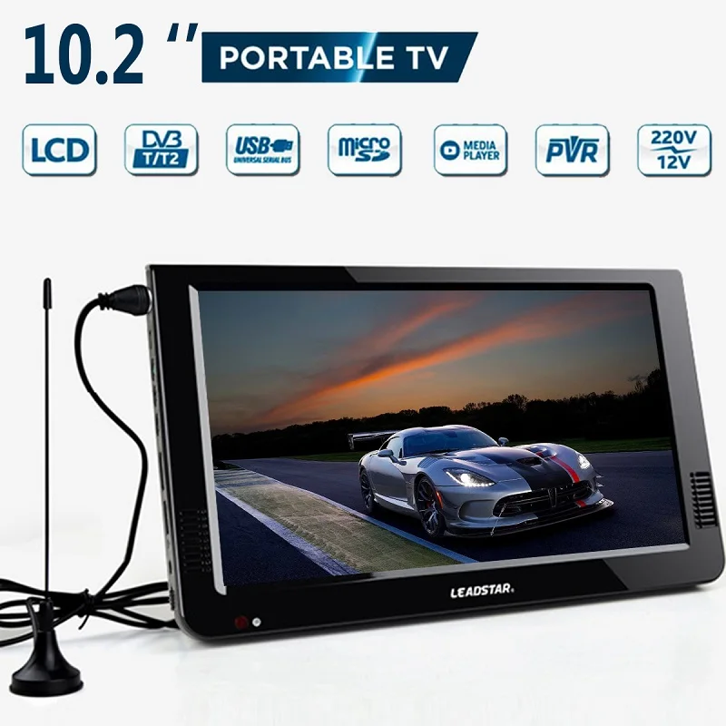 Портативный цифровой аналоговый телевизор 10 2 дюйма 12 В DVB T / T2 TFT LED HD TV поддержка TF