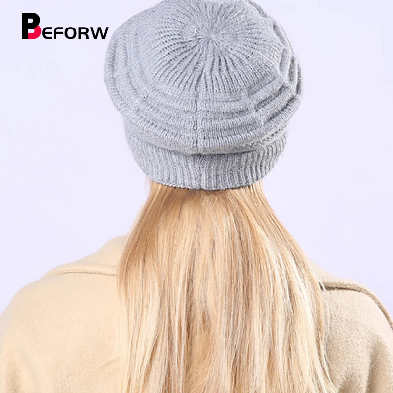 BEFORW New Knitted Warm Winter Wool Hats For Women Classic French Plus Velvet Beret Jacquard Casual Caps
