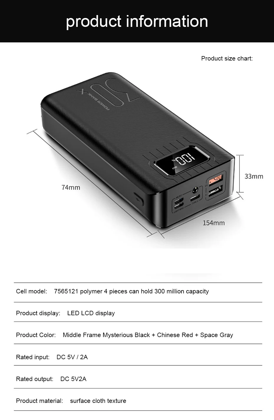 30000 мАч Внешний аккумулятор TypeC Micro USB QC Быстрая Зарядка Внешний аккумулятор светодиодный дисплей портативное Внешнее зарядное устройство для Xiaomi iPhone