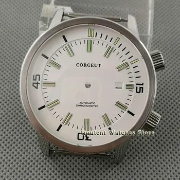 

Goutent 45mm Silver Watch Case With White Dial fit ETA 2836 Miyota 8215 821A 82 series Mingzhu DG 2813 3804 movement watch parts