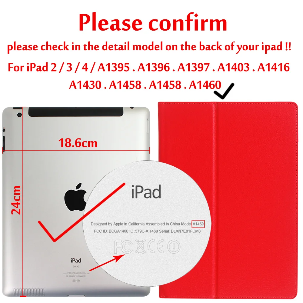 Деловой откидной Чехол для ipad 2/ipad 3/ipad 4 смарт-подставка держатель для ipad 2/ipad 3/ipad 4 Магнитный Авто Пробуждение сна чехол - Цвет: Red