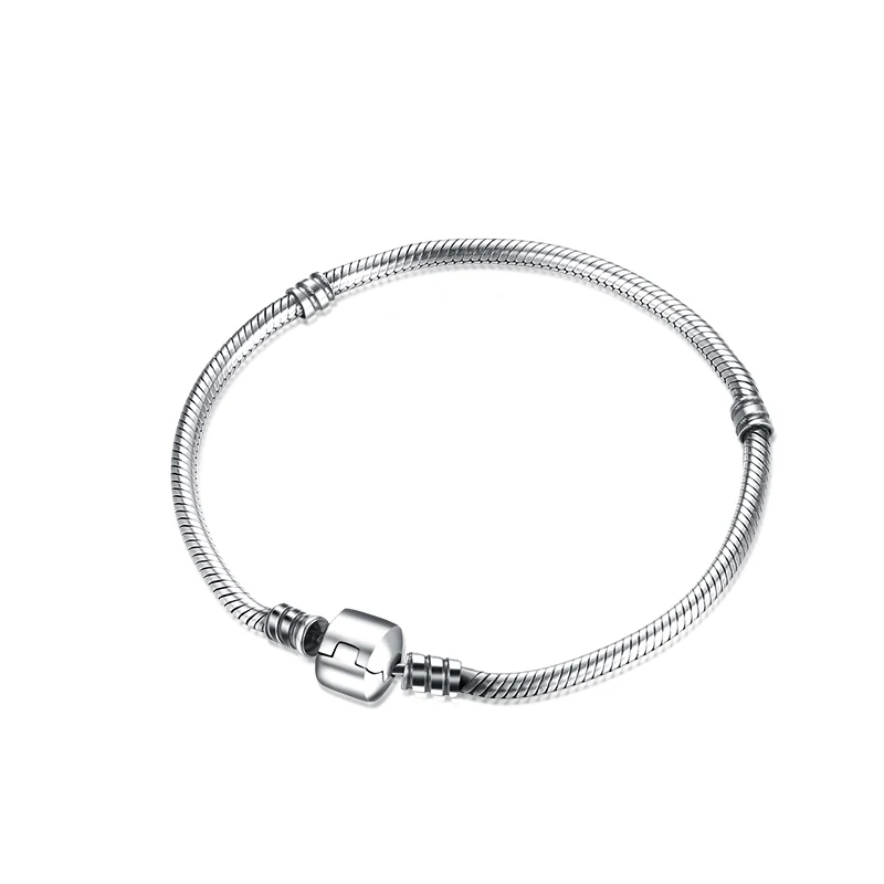 Классическая 925 пробы Серебряная цепочка-змейка, базовая цепочка, подходит для оригинальных европейских шармов, DIY браслет для женщин, модное ювелирное изделие 15-22 см