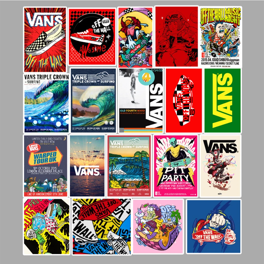 100 шт./лот, модные наклейки из ПВХ с логотипом Vans от стены, детские игрушки, декор для автомобиля, ноутбука, телефона, багажника, гитары, велосипеда