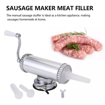 

Sausage Stuffer Horizontal Kitchen Machine Stainless Stee Meat Stuffing Maker Kit with 3 Size Filling Nozzles Attachment YU-Home