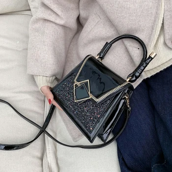 

Small PU Leather Sequins Crossbody Bags For Women 2020 Fashion Lock Shoulder Messenger Bag Female Travel Handbags With Handle