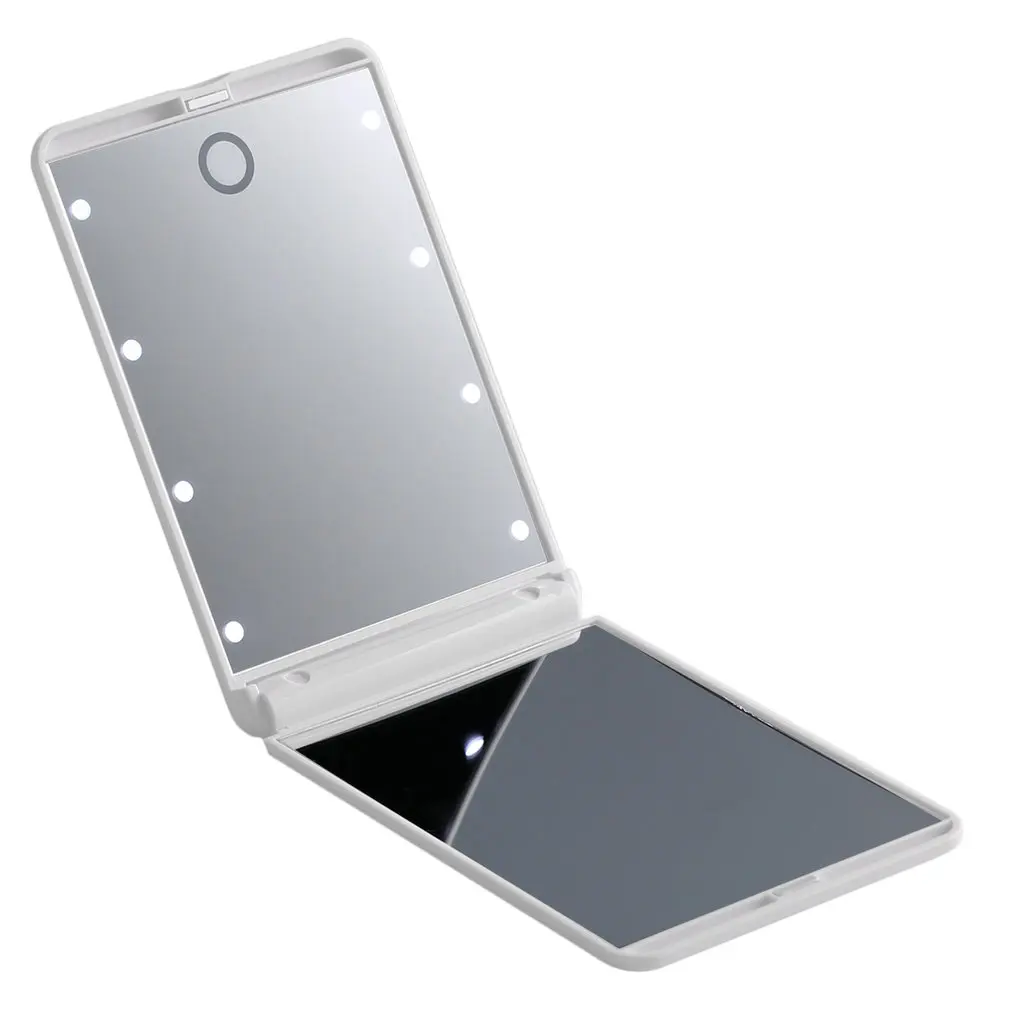

Portable Folding Adjustable Brightness 8 LED Lighted 1X 2X Magnification Travel Mirror with Battery for Cosmetic Makeup