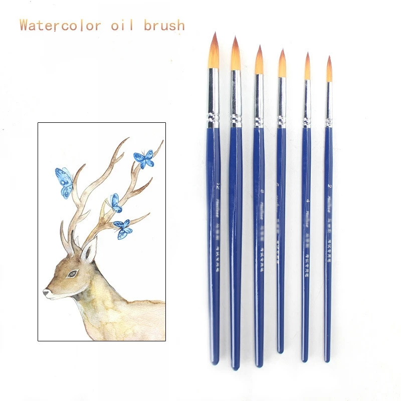 

Set of 6 Pieces Watercolor Brush Hook Line Art Brush Blue Birch Pole with Nylon Tip