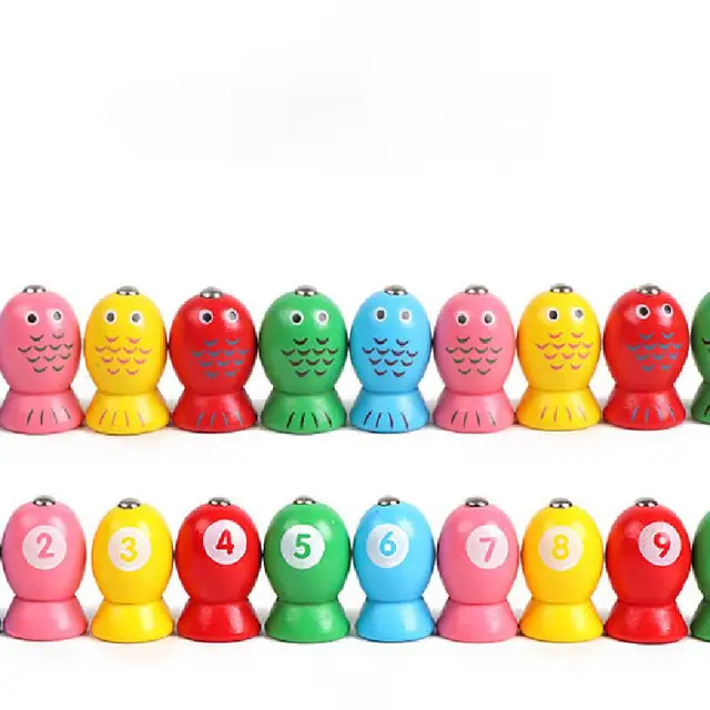 Wooden Double Pole Magnetic Frog Fishing Toy Montessori Hand Eye Coordination Focus Training Children Wooden Teaching Aids 3