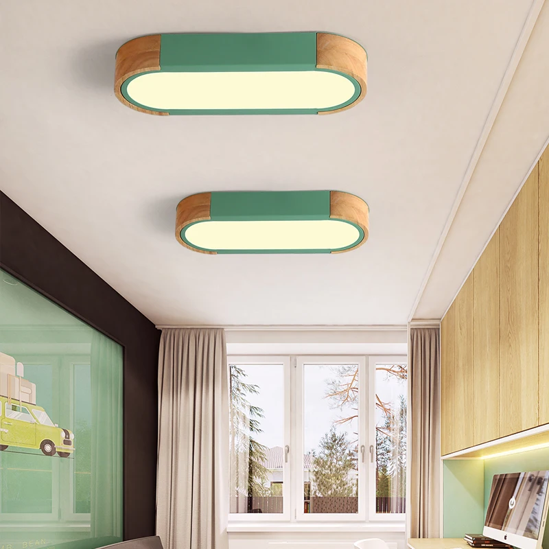 Скандинавский деревянный Rectange Dimmable потолочный светильник s гостиная многоцветный сплав светодиодный потолочный светильник спальня светодиодный потолочный светильник