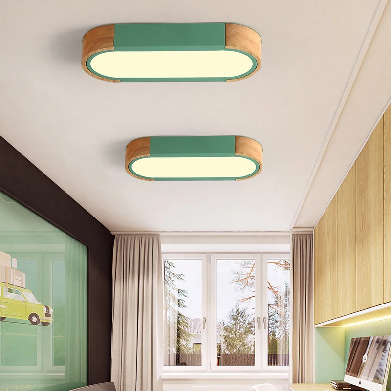  Nordic Wood Rectange Dimmable Led Ceiling Lights Living Room Multicolor Alloy Led Ceiling Lamp Bedr - 4000196202427