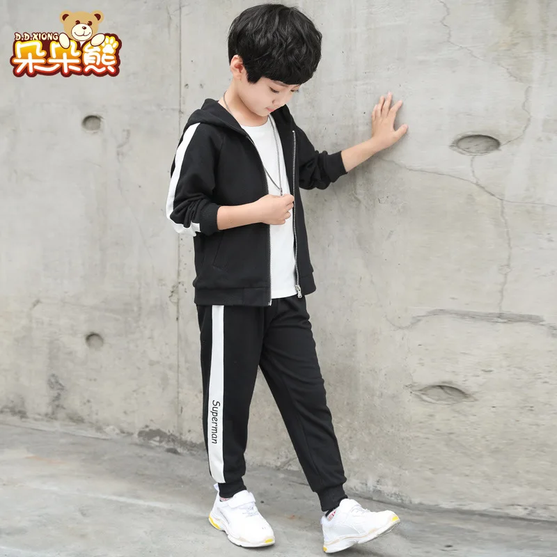 

Children Autumn Set 2019 Middle And Large Korean-style Fashion Clothing BOY'S New Style Child Spring Two Children Solid Color Ch