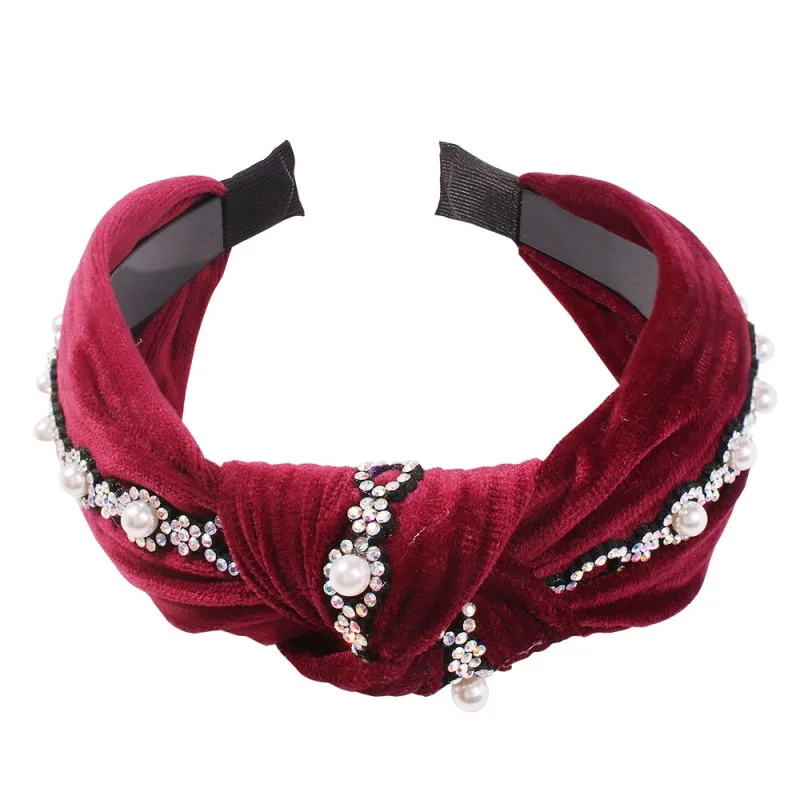 F0950 Трендовая повязка для волос с искусственным жемчугом, ювелирное изделие, женский головной убор с золотым бархатом и кристаллами, завязанные головные уборы, аксессуары для волос F0948 - Окраска металла: F0950