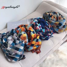 Royalmaybe, женский шарф, хлопковая шаль, осень и зима, теплые шарфы, с принтом, в клетку, длинный шарф, четыре сезона, с фабрики