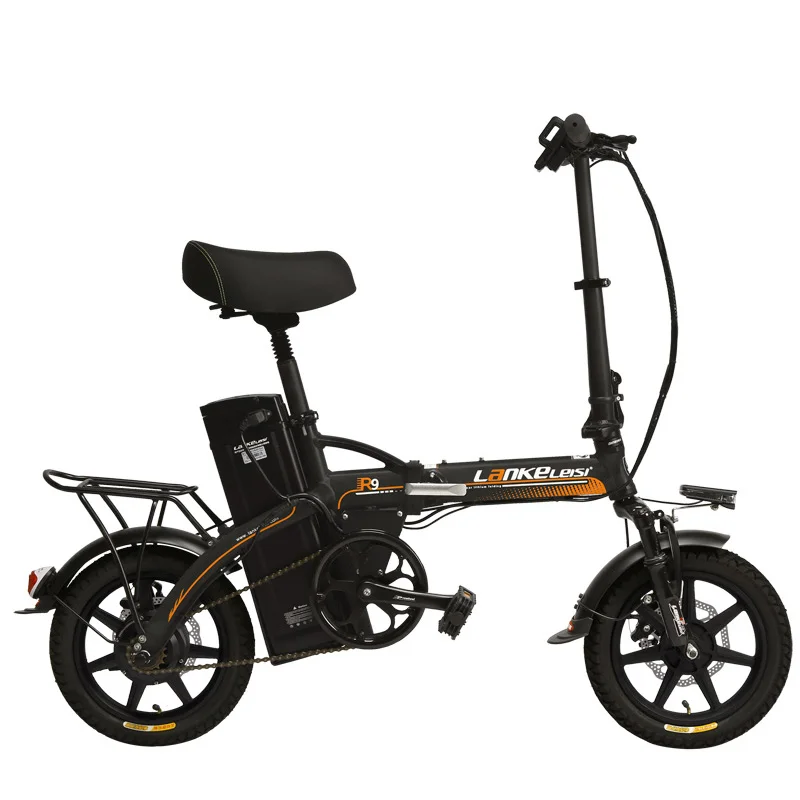 Orange Black R9 портативный 14 дюймов складной электрический велосипед, 48 В 23,4ah сильная литиевая батарея, интегрированное колесо, подвеска EBike - Цвет: Orange Black