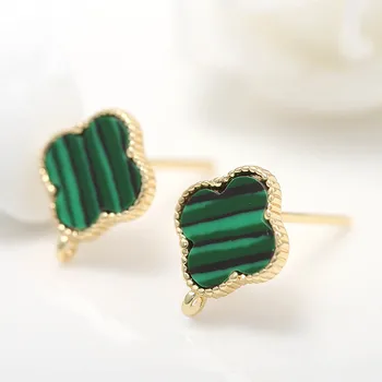 

20pcs Shell Earrings Post Hanger Connectors Four Clover Leaf Triangle Square Base 14K Gold Color for DIY Women Hanging Earrings