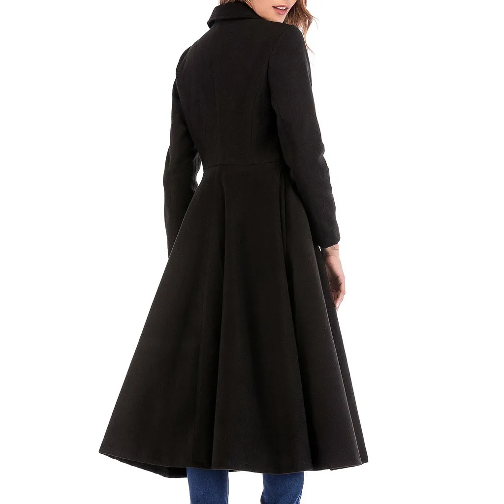 Зимняя женская элегантная юбка длинное шерстяное пальто однотонное однобортное пальто с карманом manteau femme Повседневная модная верхняя одежда пальто
