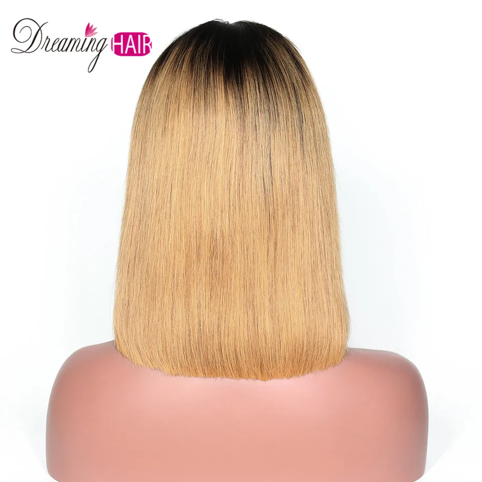 13x6 человеческие волосы на кружеве короткий боб парики Pixie Cut Ombre Цвет 1B 27 613 блонд черный прямые для женщин бразильские волосы remy