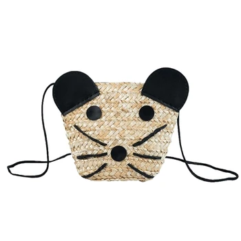 

Kids Cartoon Cat Zipper Cross-Body Handbag Fashion Girls Kids Straw Shoulder Messenger Bag