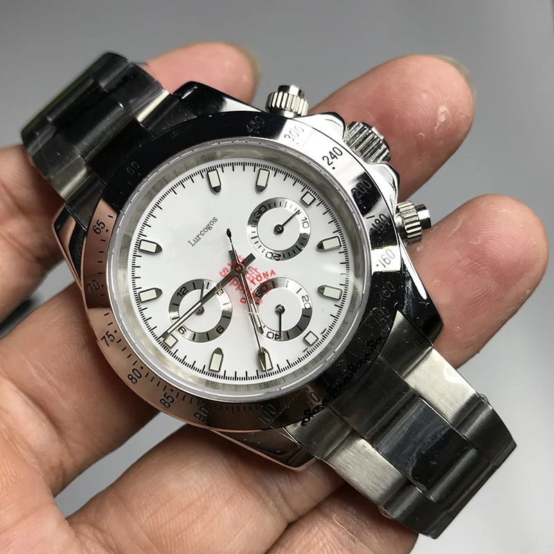 Роскошные мужские часы с белым циферблатом 40 мм Crownon glassWatchall небольшим черные