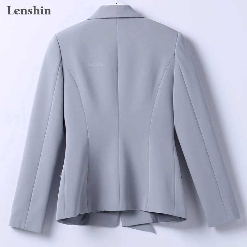 Lenshin, формальный Асимметричный серый брючный костюм для женщин, офисная одежда, элегантный стиль, деловой пиджак со штанами
