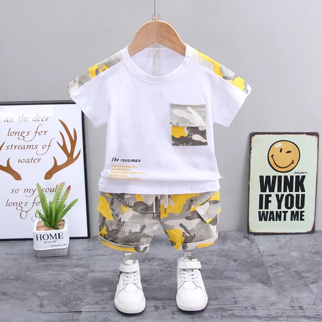 New Summer Baby Clothes Suit Children Fashion Boys Girls Cartoon T-Shirt Shorts 2Pcs/set Toddler Casual Clothing Kids Tracksuits LX micai S Yellow