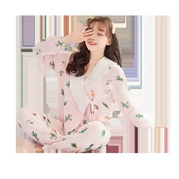 

XIFER Pregnant Women Homewear Nursing Clothes Spring and Autumn Cotton Gauze Breathable Maternal Postpartum Pajama Breastfeeding