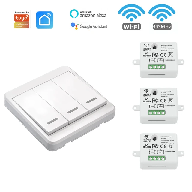 WiFi Smart Home Light Switch 220V Tuya Remote Control Timer Relay Module 433MHz Wireless Push Button Switch For Socket,LED ONOFF 3R 1WP093