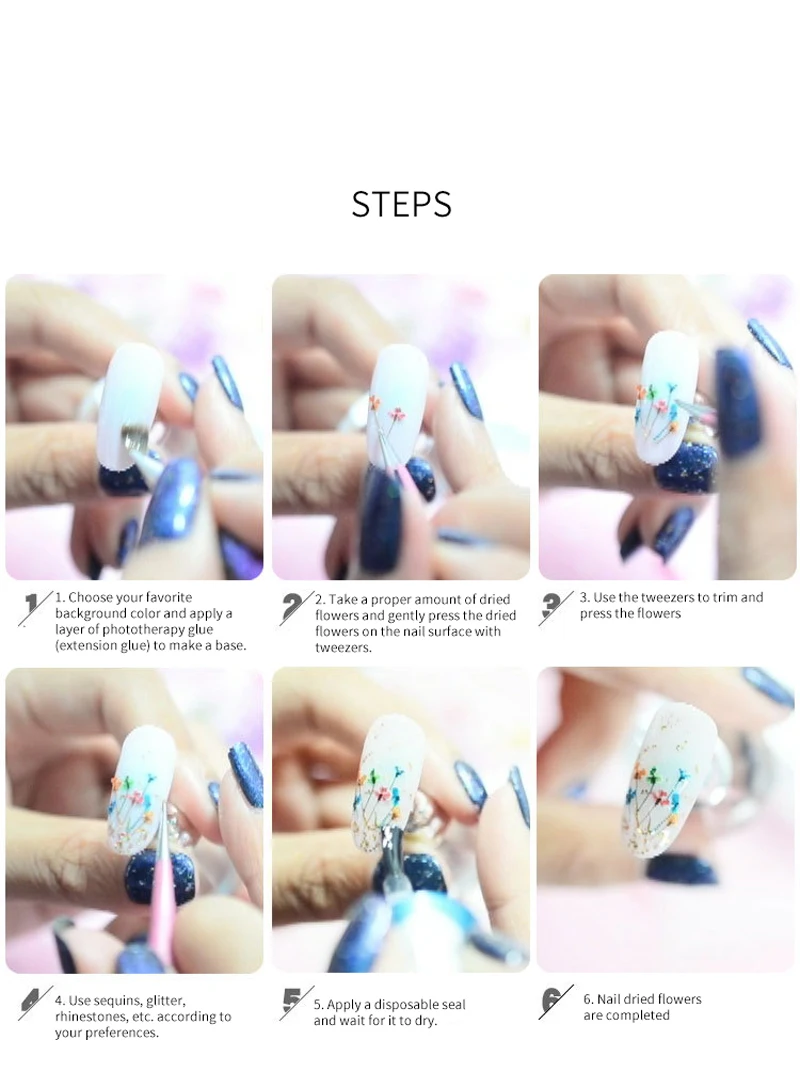 1box 3D Dried Flowers Nail Decoration Natural Floral Sticker Beauty Nail Art Decals Jewelry UV Gel Polish Manicure Art Tools
