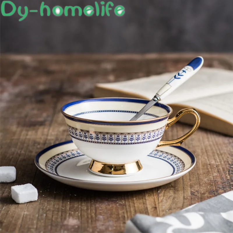 

European-style Drawing Phnom Penh Round Ceramic Mug with Handle Restaurant Home with Dish Spoon Bone China Coffee Cup Set