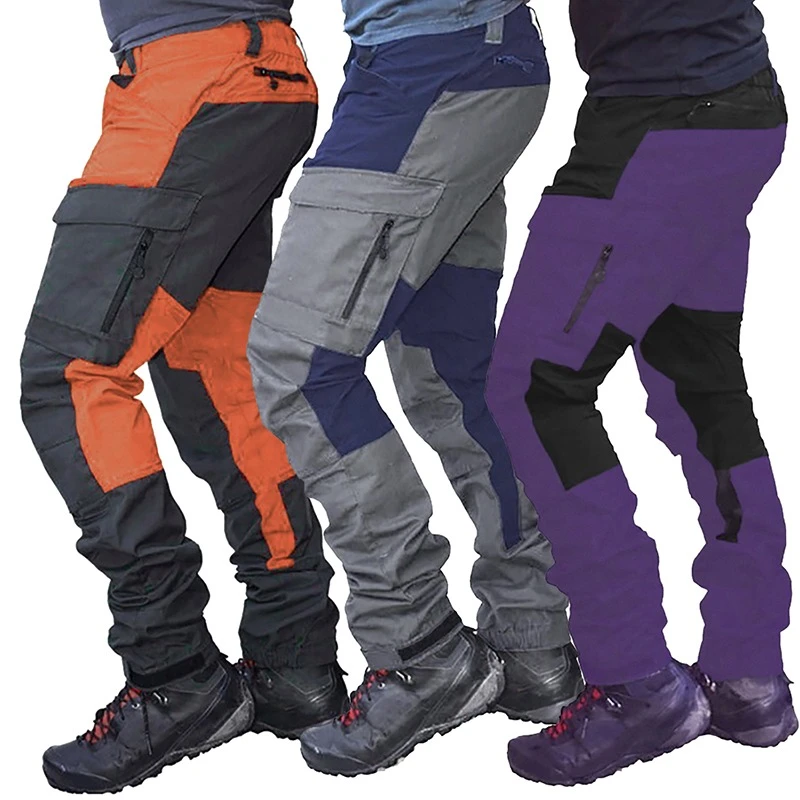 best sweatpants for men Casual Men Fashion Color Block Multi Pockets Sports Long Cargo Pants Work Trousers for Men slim fit golf trousers