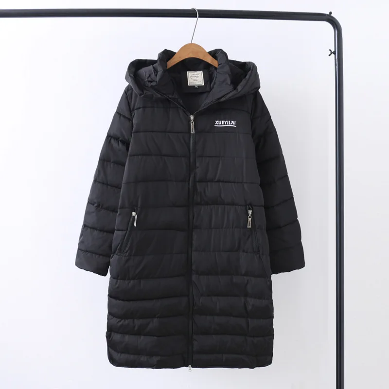 

2018 Winter New Style Large Size Dress Fat Mm Solid Color Versatile Long Hooded Long Sleeve Hand Cotton of Cotton-padded Clothes