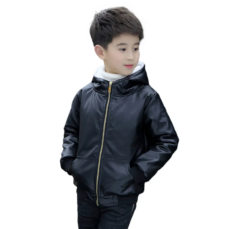 

6-12 Years Old Children Boys Girls Thick Fur Zipper Leather Jacket Winter Warm Fleece Coats Students Outerwear Comfortable