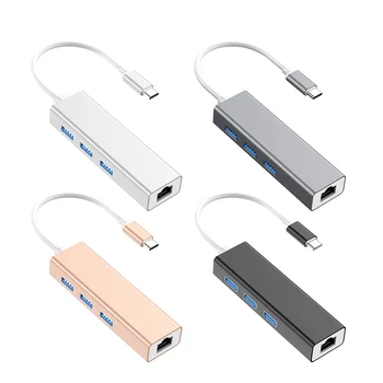 

Type-C 3 Ports USB Hub RJ45 10/100Mbps Ethernet Network Card Adapter Hub Converter for Household Network Accessories