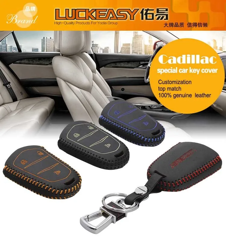 Luckeasy для cadillac escalade- 4 5 6 кнопок, чехол из натуральной кожи для автомобильного ключа, держатель для кошелька, чехол для дистанционного ключа key2a