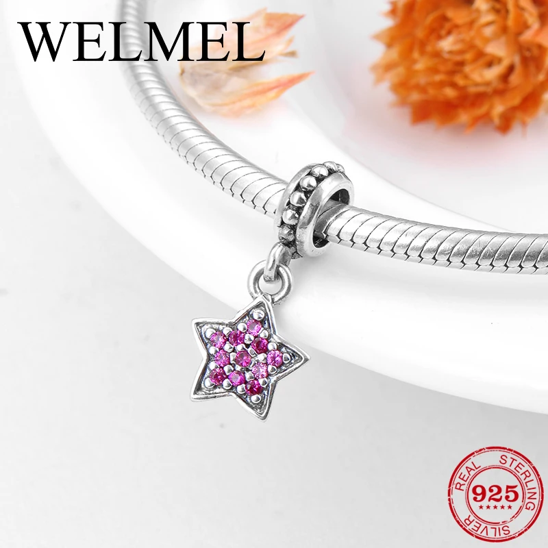 

100% 925 Sterling Silver Sparkling CZ Star charms Pendant fit Women Original Pandora Necklaces Bracelet Jewelry making