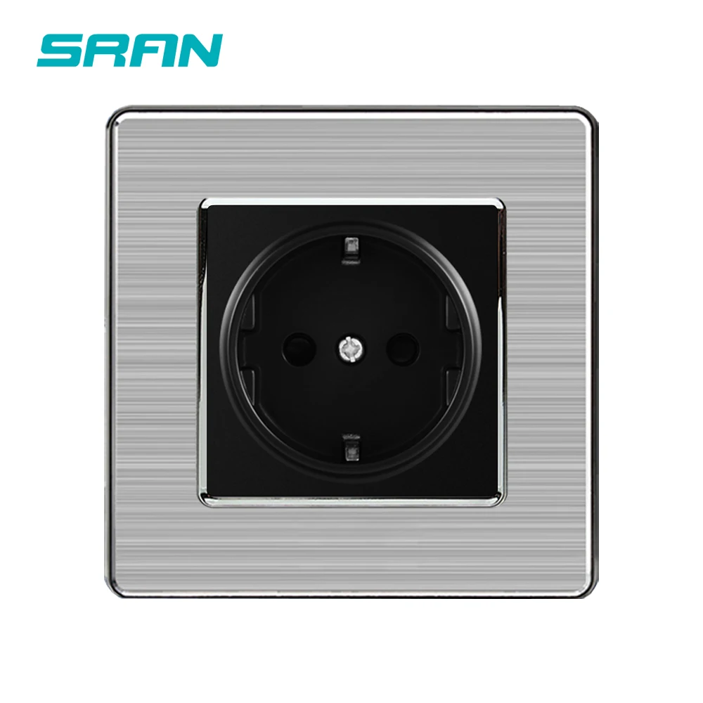 SRAN EU 16A Power Wall Socket 86มม.* 86มม.บ้านตกแต่งแผงสแตนเลส304ซ็อกเก็ตไฟฟ้าสีดำ/สีขาว/ทอง 1