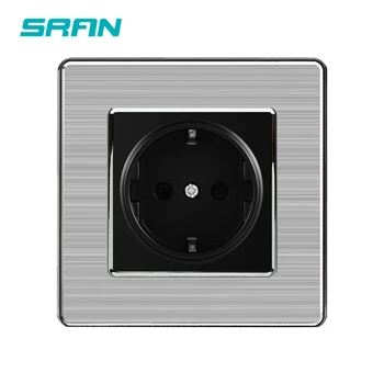SRAN EU 16A Power Wall Socket 86มม.* 86มม.บ้านตกแต่งแผงสแตนเลส304ซ็อกเก็ตไฟฟ้าสีดำ/สีขาว/ทอง 1