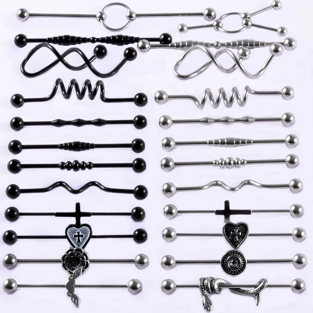 Surgical Steel Snake Industrial Barbell Ring Ear Nipple Straight Barbell Ring Cartilage Earring Helix Body Piercing Jewelry 1Pcs