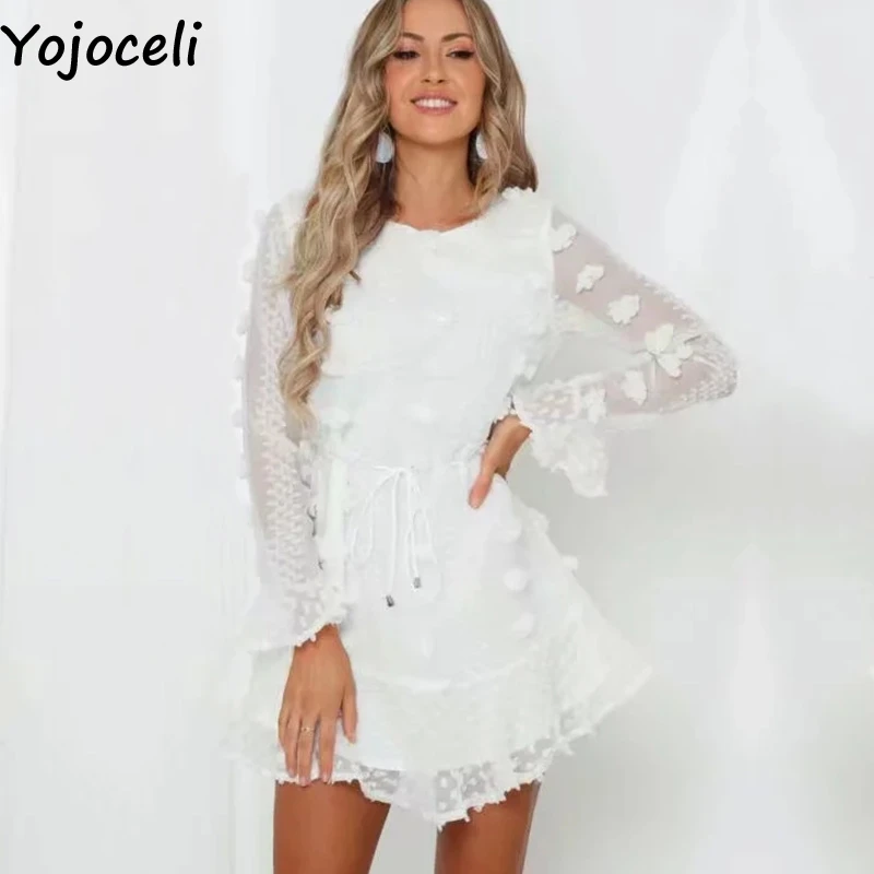 Элегантное Белое Кружевное осеннее платье Yojoceli женское повседневное короткое